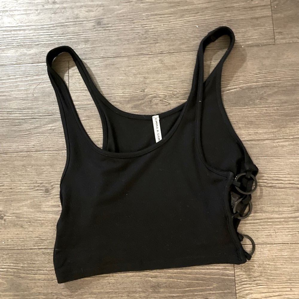 Emma & sam black crop top with metal cut out